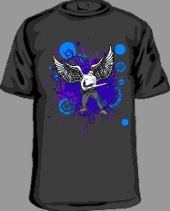 Rock t-shirts and hoodies featuring an awesome graphic of a winged guitar god cranking it out loud.